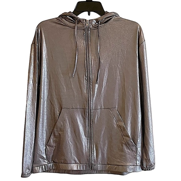 H&M x Coachella Collection Metallic Silver Hooded Zip Front Jacket Small - Picture 4 of 13